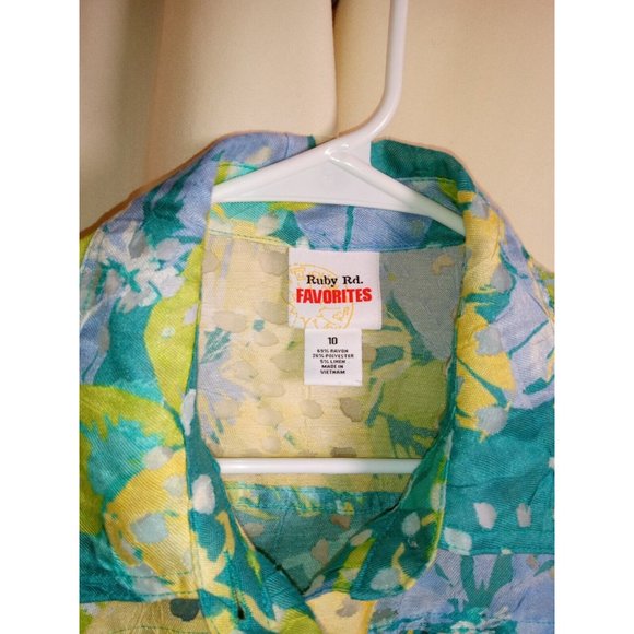 Ruby Rd. Size 10 Yellow and Blue Sheer Button Down Collared Blouse - Picture 4 of 4